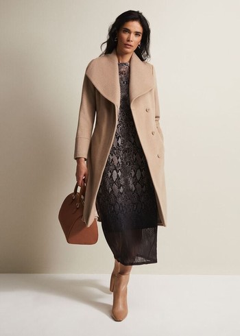 Phase Eight Nicci Camel Wool Belted Coats Brown Australia | PB6204795